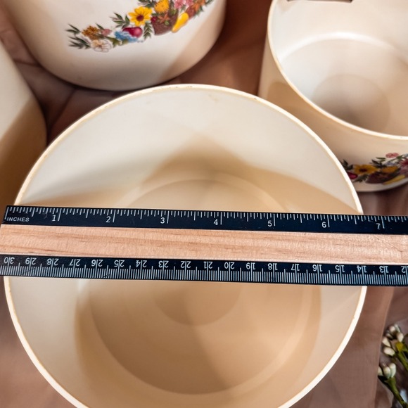 Cream And Brown Floral Sterilite Nesting Canisters Vintage - Picture 6 of 8